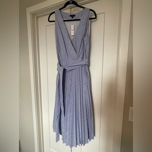 NWT J. Crew Navy Blue Striped Sleeveless Sheath Dress With Pockets and tie